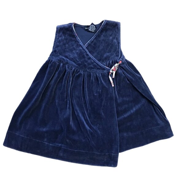 Ralph Lauren Velvet Holiday‎ Wrap Dress Baby Girls 24M Quilted Plaid Trim Navy - Picture 1 of 11